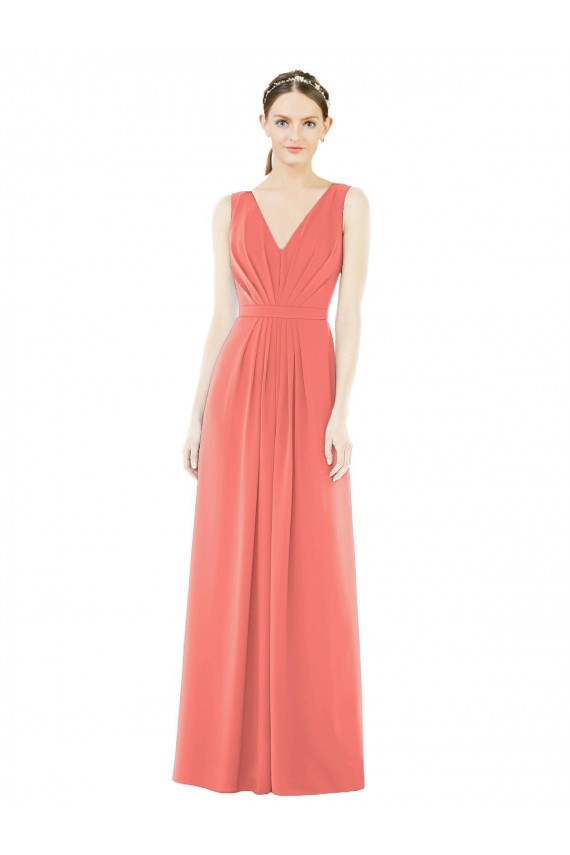 V-Back Coral Sleeveless V-Neck A-Line Soft Chiffon Bridesmaid Dress Worcester