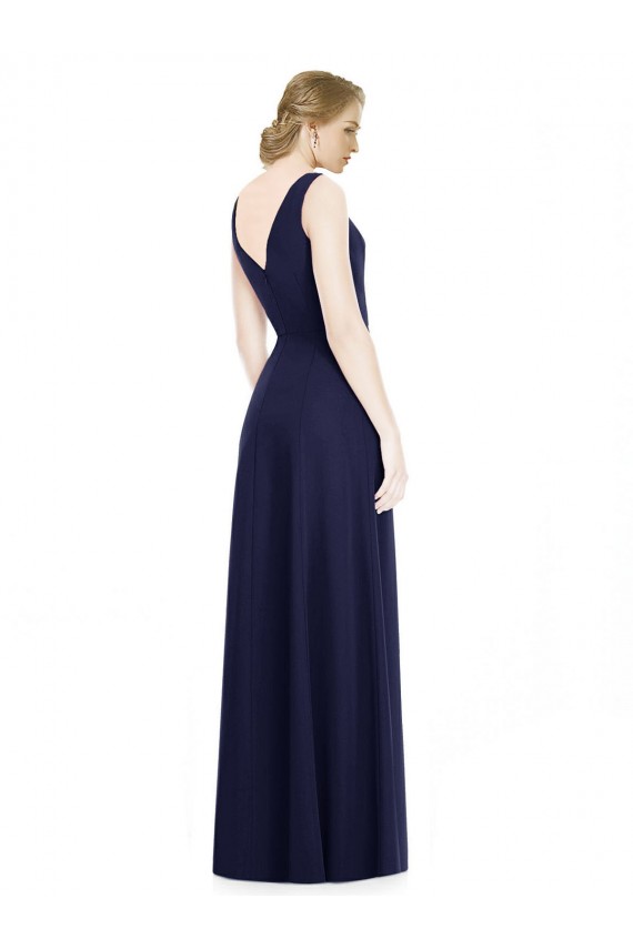 V-Back Dark Navy Sleeveless Cowl Neck A-Line Soft Chiffon Bridesmaid Dress Worcester