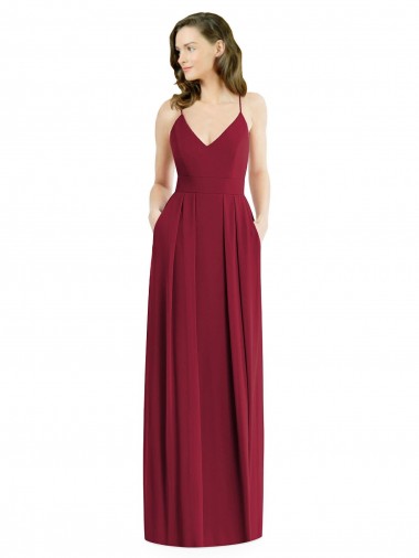 Open Back Sleeveless Spaghetti Straps A-Line Soft Chiffon Semi Formal Evening Dress / Bridesmaid Dress Worcester