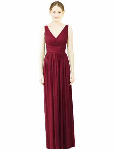 V-Back Burgundy Sleeveless V-Neck A-Line Soft Chiffon Bridesmaid Dress / Formal Dress Worcester
