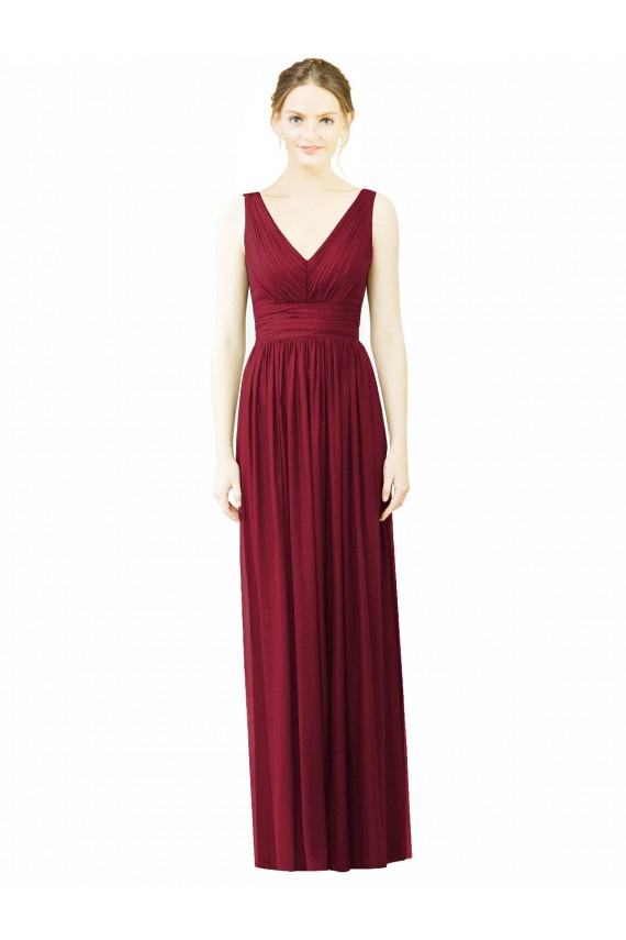 V-Back Burgundy Sleeveless V-Neck A-Line Soft Chiffon Bridesmaid Dress / Formal Dress Worcester