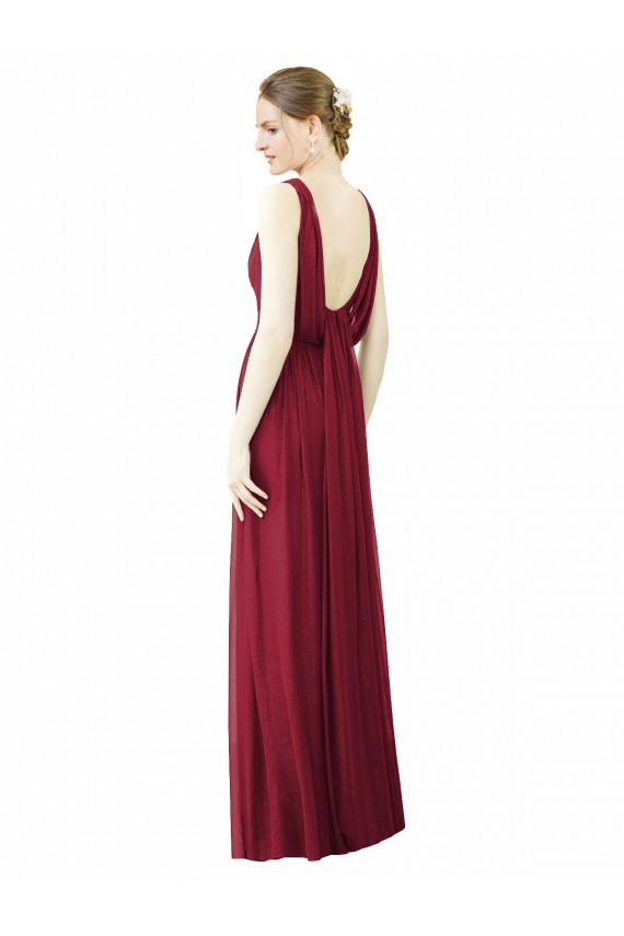 V-Back Burgundy Sleeveless V-Neck A-Line Soft Chiffon Bridesmaid Dress / Formal Dress Worcester