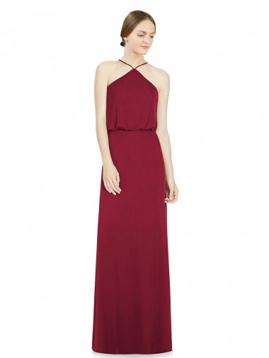 Open Back Burgundy Sleeveless Halter Neck A-Line Soft Chiffon Bridesmaid Dress Worcester