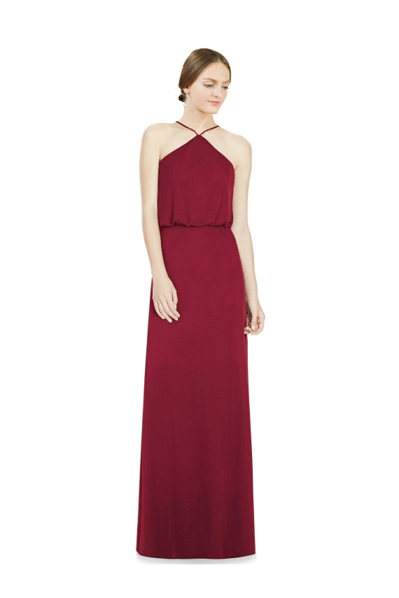 Open Back Burgundy Sleeveless Halter Neck A-Line Soft Chiffon Bridesmaid Dress Worcester