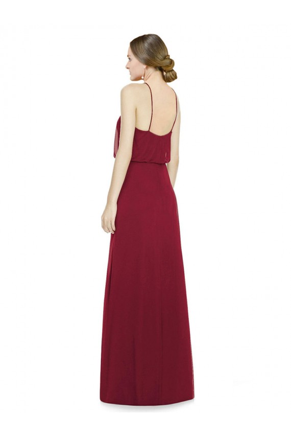 Open Back Burgundy Sleeveless Halter Neck A-Line Soft Chiffon Bridesmaid Dress Worcester