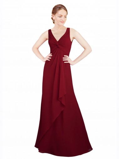 Burgundy Sleeveless V-Neck A-Line Chiffon Bridesmaid Dress / Evening Dress Worcester