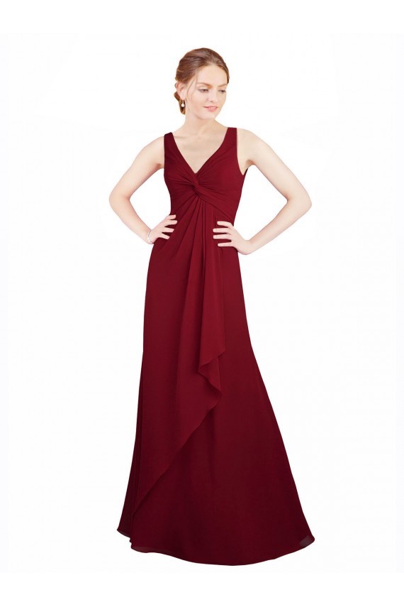 Burgundy Sleeveless V-Neck A-Line Chiffon Bridesmaid Dress / Evening Dress Worcester