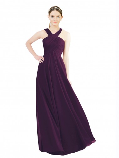 Grape Sleeveless Halter Neck A-Line Soft Chiffon Bridesmaid Dress Worcester