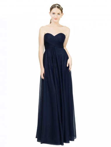 Low Back Dark Navy Sleeveless Sweetheart A-Line Chiffon Bridesmaid Dress / Evening Dress Worcester
