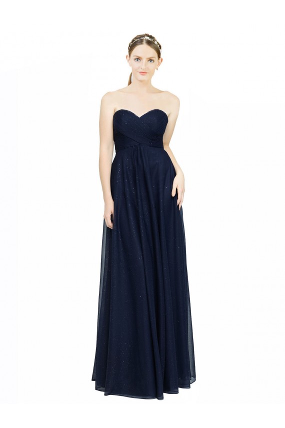 Low Back Dark Navy Sleeveless Sweetheart A-Line Chiffon Bridesmaid Dress / Evening Dress Worcester