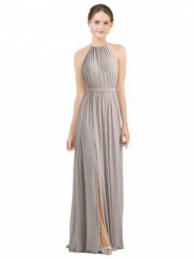 Open Back Oyster Silver Sleeveless Halter Neck A-Line Soft Chiffon Bridesmaid Dress Worcester