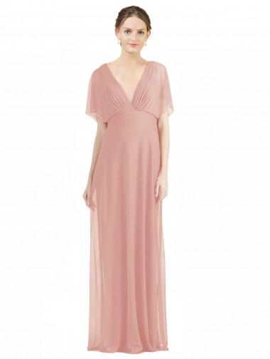 V-Back Short Sleeves V-Neck A-Line Soft Chiffon Bridesmaid Dress / Formal Dress Worcester