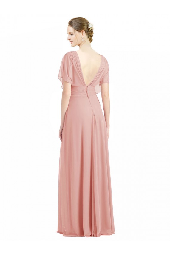 V-Back Short Sleeves V-Neck A-Line Soft Chiffon Bridesmaid Dress / Formal Dress Worcester