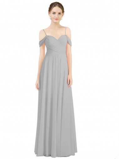 Low Back Silver Sleeveless Off the Shoulder A-Line Lxue Chiffon Bridesmaid Dress Worcester