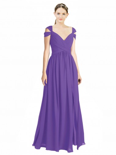 Open Back Cap Sleeves Off the Shoulder A-Line Soft Chiffon Bridesmaid Dress Worcester