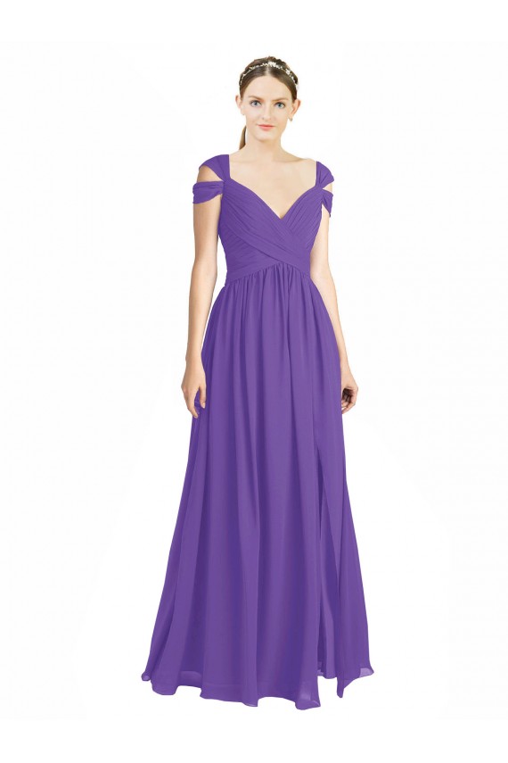Open Back Cap Sleeves Off the Shoulder A-Line Soft Chiffon Bridesmaid Dress Worcester