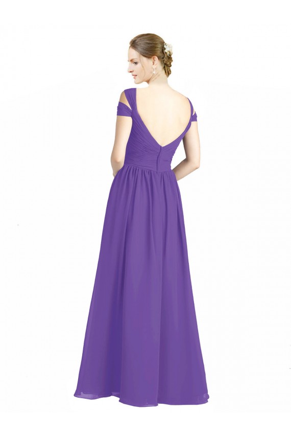 Open Back Cap Sleeves Off the Shoulder A-Line Soft Chiffon Bridesmaid Dress Worcester