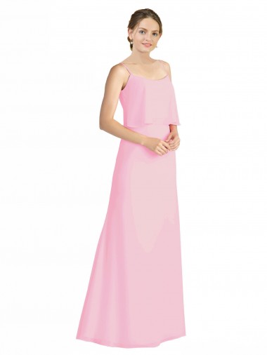 Open Back Barely Pink Sleeveless Spaghetti Straps A-Line Soft Chiffon Bridesmaid Dress Worcester