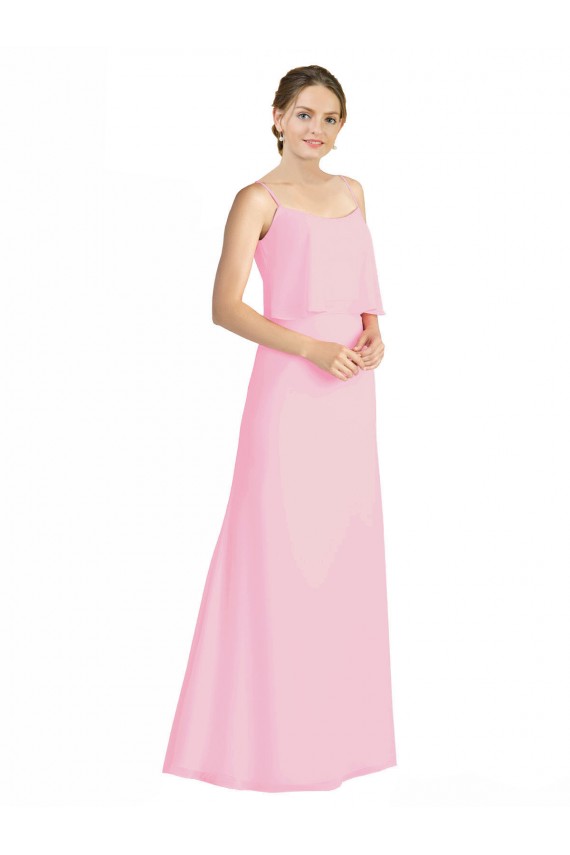 Open Back Barely Pink Sleeveless Spaghetti Straps A-Line Soft Chiffon Bridesmaid Dress Worcester