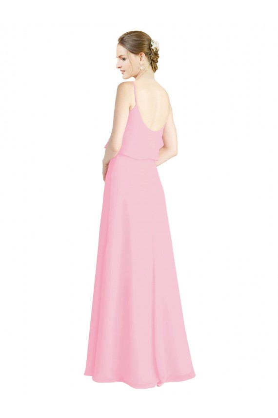 Open Back Barely Pink Sleeveless Spaghetti Straps A-Line Soft Chiffon Bridesmaid Dress Worcester