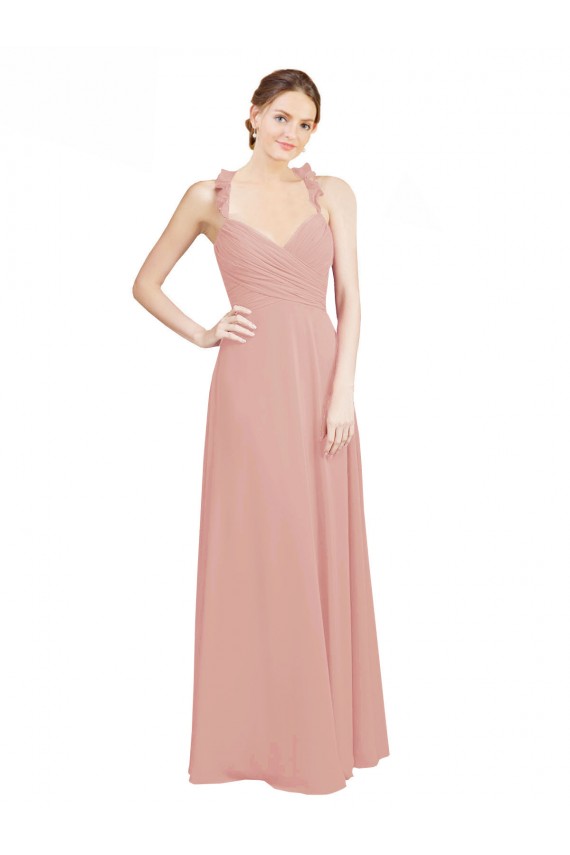 Open Back Bliss Pink Sleeveless Sweetheart A-Line Chiffon Bridesmaid Dress / Evening Dress Worcester