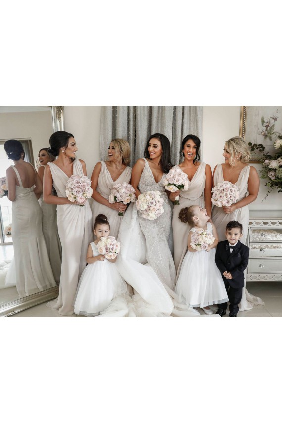 Low Back Sleeveless V-Neck A-Line Soft Chiffon Bridesmaid Dress Worcester