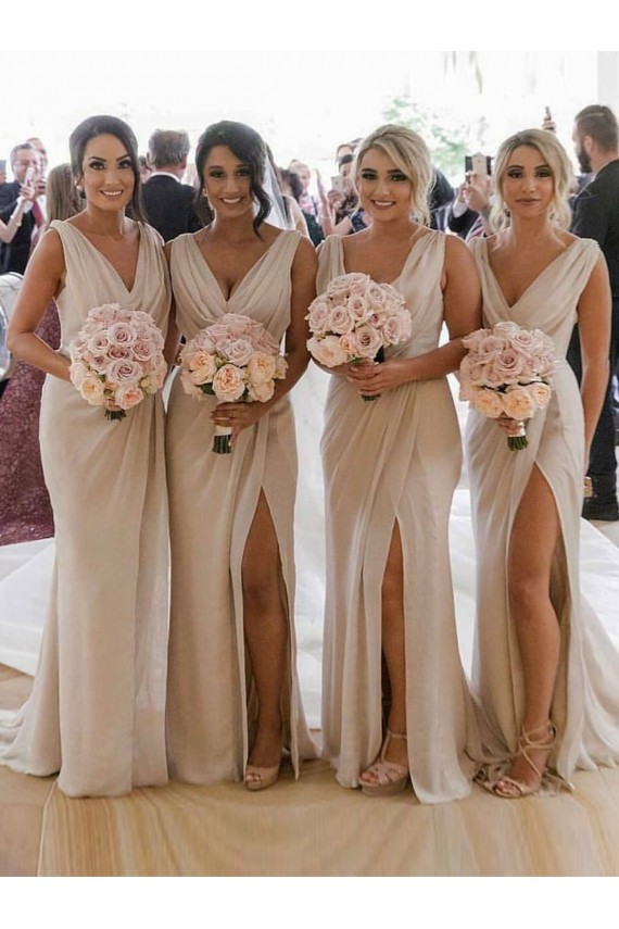 Low Back Sleeveless V-Neck A-Line Soft Chiffon Bridesmaid Dress Worcester
