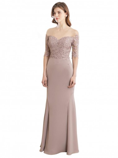 Keyhole Back Half Sleeves Sweetheart Mermaid Soft Chiffon & Lace Bridesmaid Dress Worcester