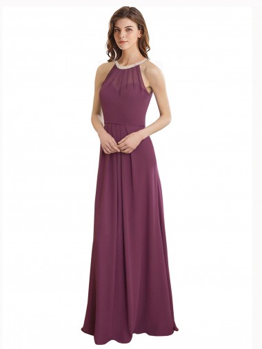 Keyhole Back Sleeveless Sweetheart A-Line Chiffon Bridesmaid Dress / Evening Gowns Worcester
