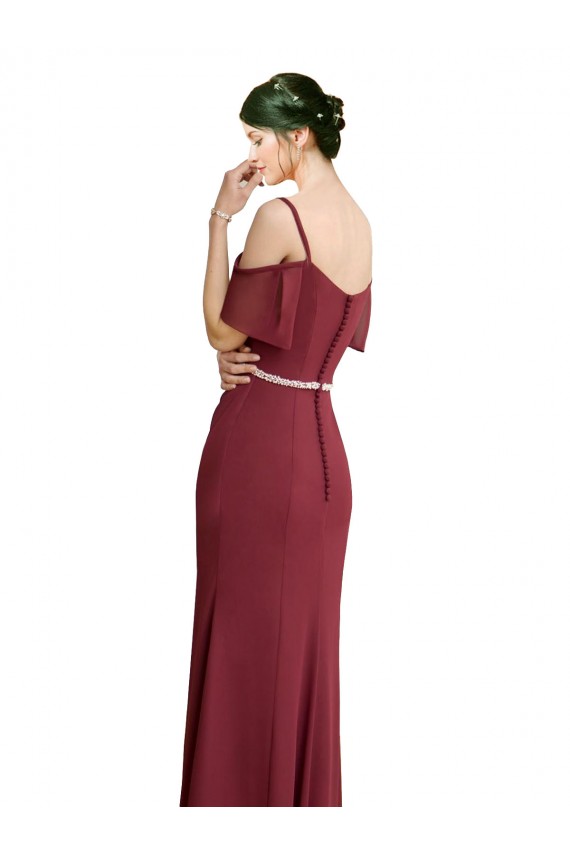 Low Back Burgundy Cold Shoulder Spaghetti Straps A-Line Soft Chiffon Bridesmaid Dress Worcester