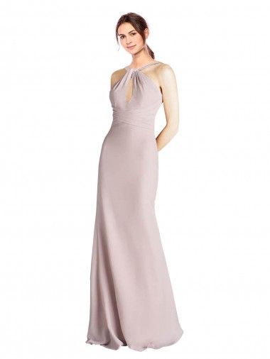 Open Back Sleeveless Halter Neck Sheath Soft Chiffon Bridesmaid Dress Worcester