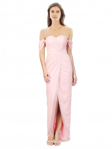 Pink Sleeveless Off the Shoulder A-Line Soft Chiffon High Low Bridesmaid Dress Worcester