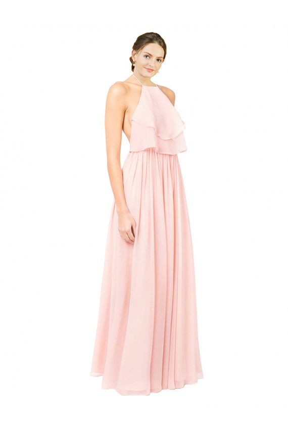 Open Back Pink Sleeveless Halter Neck A-Line Soft Chiffon Formal Dress / Bridesmaid Dress Worcester