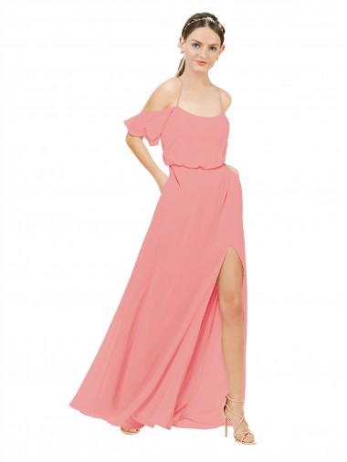 Watermelon Sleeveless Off the Shoulder A-Line Soft Chiffon Bridesmaid Dress Worcester
