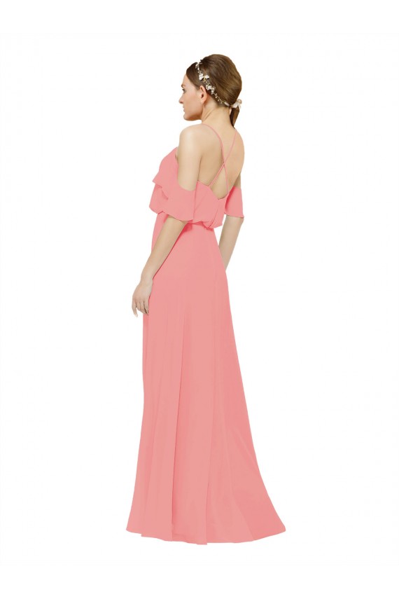 Watermelon Sleeveless Off the Shoulder A-Line Soft Chiffon Bridesmaid Dress Worcester