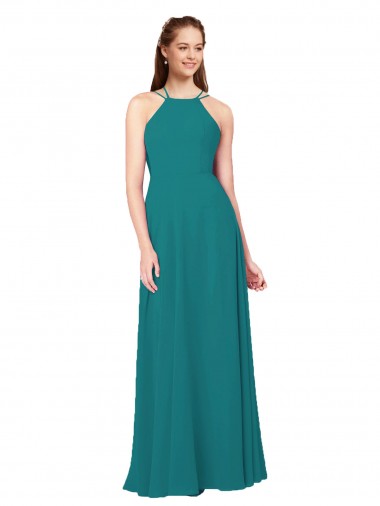 Criss Cross Back Sleeveless High Neck Sheath Soft Chiffon Bridesmaid Dress Worcester