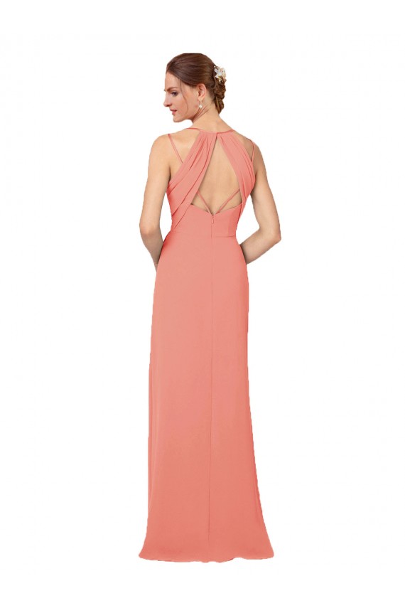 Keyhole Back Desert Rose Sleeveless V-Neck Sheath Soft Chiffon Bridesmaid Dress Worcester
