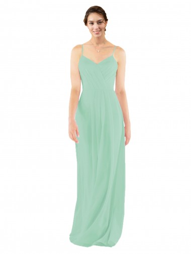 Keyhole Back Mint Green Sleeveless V-Neck Sheath Soft Chiffon Bridesmaid Dress Worcester