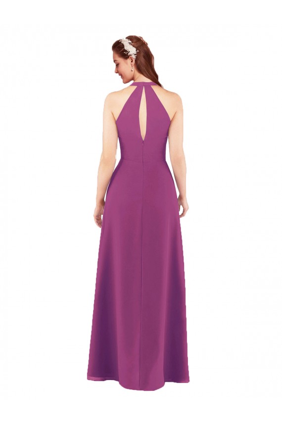 Keyhole Back Wild Berry Sleeveless V-Neck Sheath Soft Chiffon Bridesmaid Dress Worcester