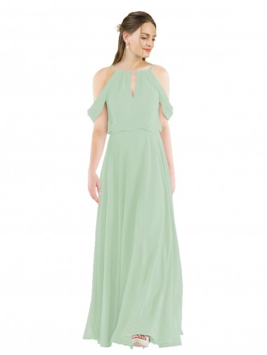 Sage Sleeveless Off the Shoulder Sheath Soft Chiffon Bridesmaid Dress Worcester