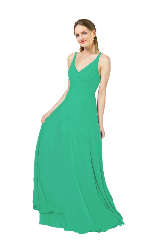 Criss Cross Back Sleeveless V-Neck Sheath Soft Chiffon Bridesmaid Dress Worcester