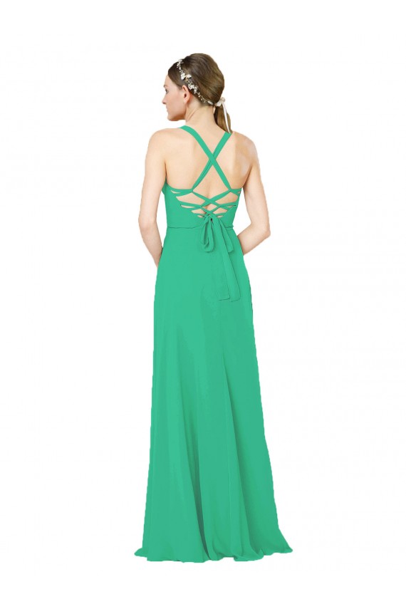 Criss Cross Back Sleeveless V-Neck Sheath Soft Chiffon Bridesmaid Dress Worcester