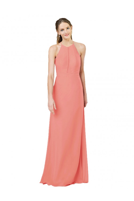 Keyhole Back Desert Rose Sleeveless Halter Neck Sheath Soft Chiffon Bridesmaid Dress Worcester