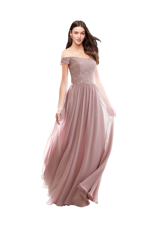 Pink Cap Sleeves Off the Shoulder A-Line Soft Chiffon & Lace Bridesmaid Dress Worcester