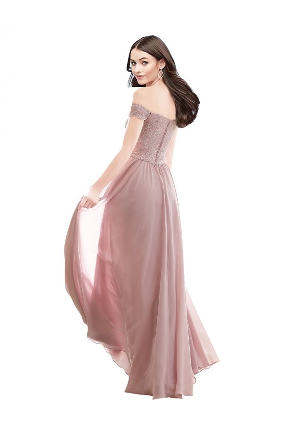 Pink Cap Sleeves Off the Shoulder A-Line Soft Chiffon & Lace Bridesmaid Dress Worcester