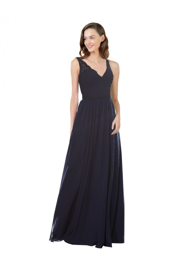 Keyhole Back Sleeveless V-Neck A-Line Soft Chiffon & Lace Bridesmaid Dress Worcester