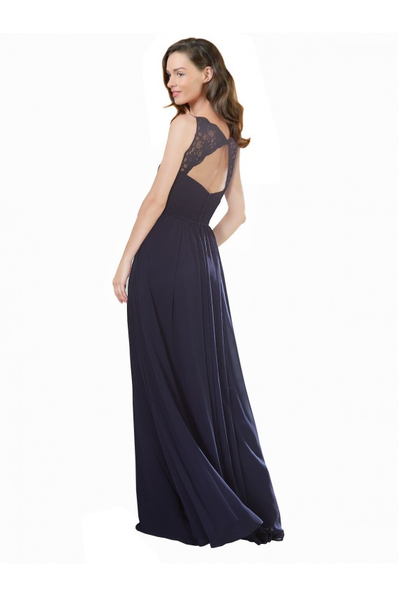 Keyhole Back Sleeveless V-Neck A-Line Soft Chiffon & Lace Bridesmaid Dress Worcester