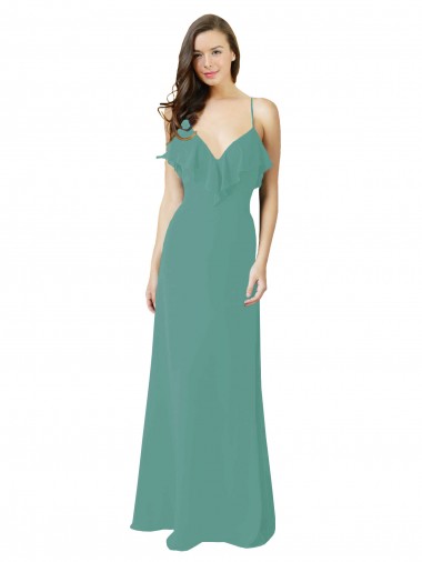 Icelandic Silver Sleeveless Spaghetti Straps A-Line Soft Chiffon Bridesmaid Gown Worcester