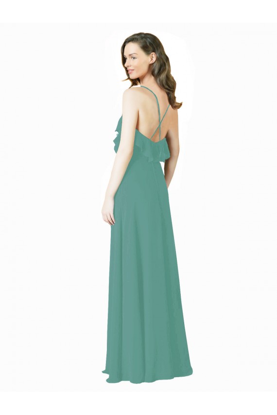 Icelandic Silver Sleeveless Spaghetti Straps A-Line Soft Chiffon Bridesmaid Gown Worcester
