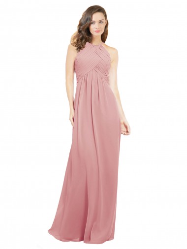 Keyhole Back Bliss Pink Sleeveless Halter Neck A-Line Soft Chiffon Bridesmaid Dress Worcester